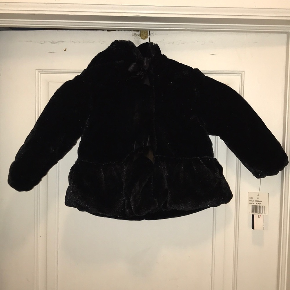 BCX Girls faux fur plush jacket with bows